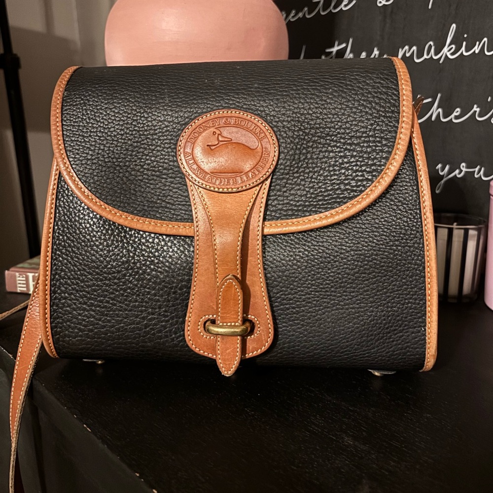 Vintage Dooney and Bourke Midnight Blue and Brown Leather Crossbody